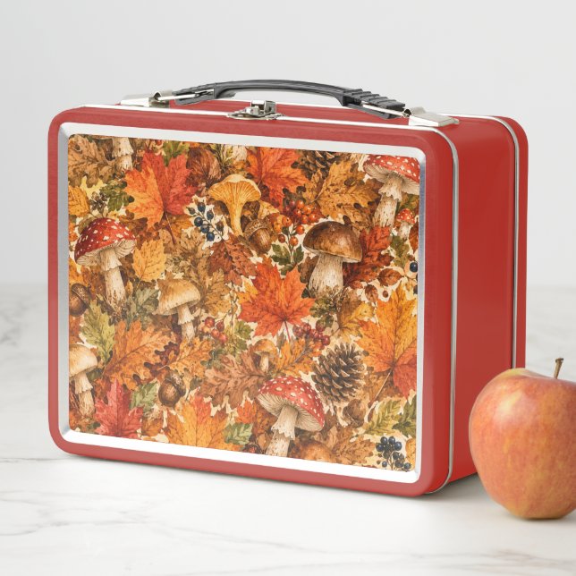 Lunch Box Motif de champignon de forêt automnale | Feuilles  (En situation)