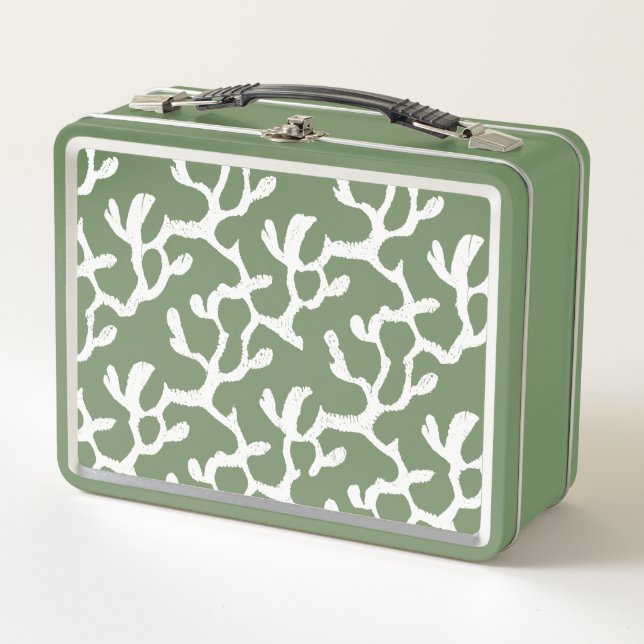 Lunch Box Motif De Corail Bio Blanc Et Vert (Devant)