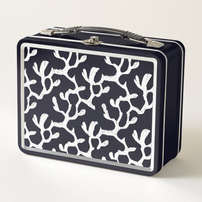 Lunch Box Motif De Corail Bio Noir Et Blanc (Devant)