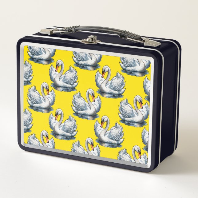 Lunch Box Motif de cygnes sur fond jaune (Devant)