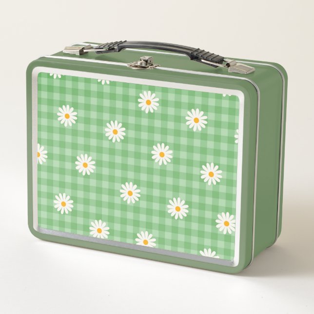 Lunch Box Motif de  de Fleur En vichy à carreaux verts (Devant)