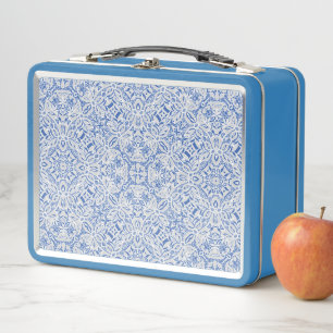 Lunch Box Motif de dentelle ajourée grise et bleue vintage