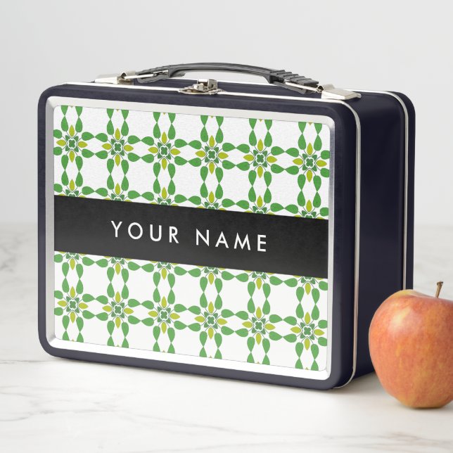 Lunch Box Motif de feuille, Feuilles vertes, Votre nom (En situation)
