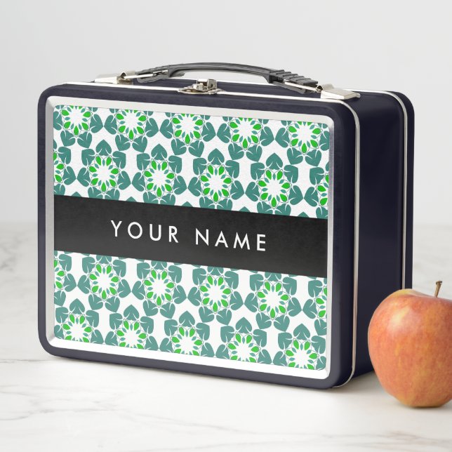 Lunch Box Motif de feuille, Feuilles vertes, Votre nom (En situation)