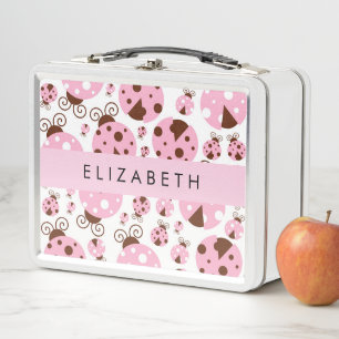 Lunch Box Motif De Ladybugs, Ladybugs Rose, Votre Nom