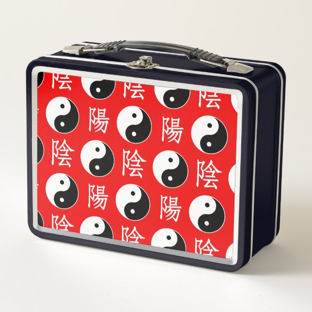 Lunch Box Motif de l'Arrière - plan rouge chinois Yinyang (Devant)
