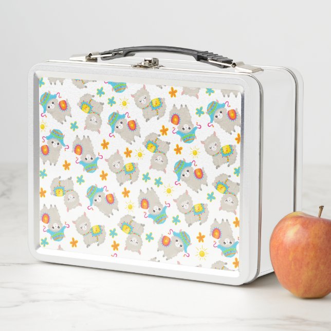 Lunch Box Motif De Llamas, Cute Llamas, Alpacas, Fleurs (En situation)
