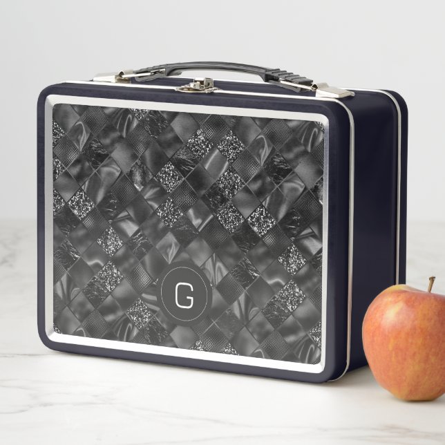 Lunch Box Motif de Parties scintillant moderne Monogramme Bl (En situation)