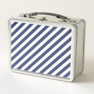Lunch Box Motif de rayures diagonales bleu marine et blanc