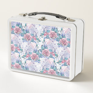 Lunch Box Motif de rose de rose et de bleu