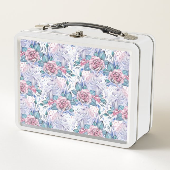 Lunch Box Motif de rose de rose et de bleu (Devant)