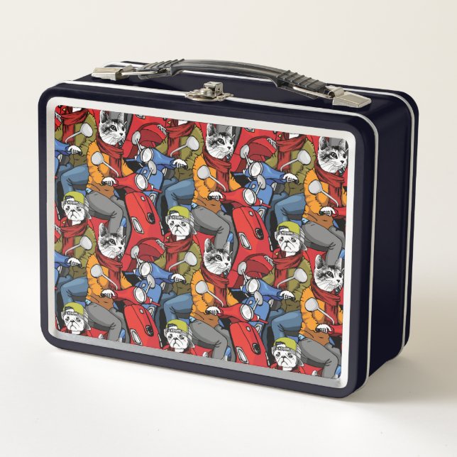 Lunch Box Motif de scooter de chats et de chiens (Devant)