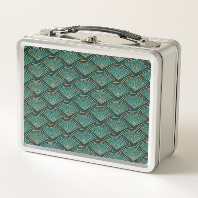 Lunch Box Motif de style Art déco en vert turquoise (Devant)