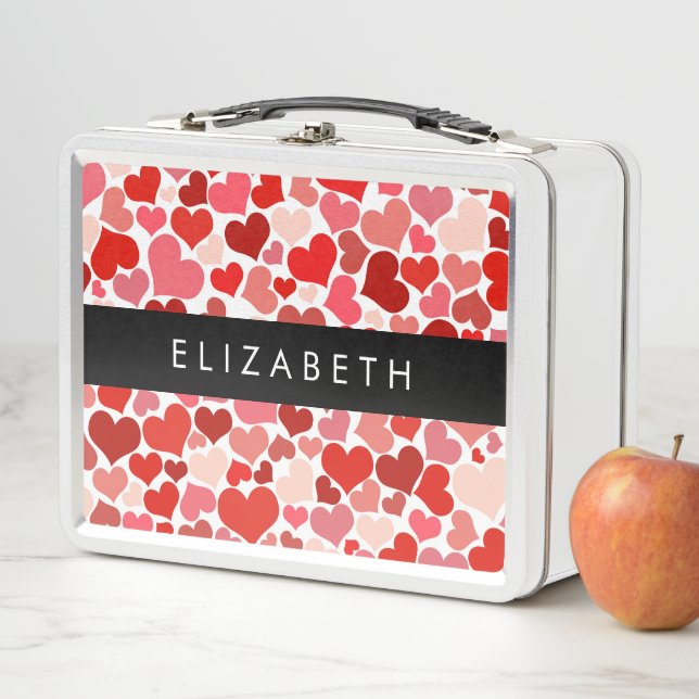 Lunch Box Motif Des Coeurs, Coeurs Rouges, Amour, Votre Nom (En situation)