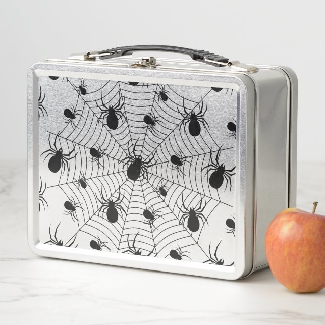 Lunch Box Motif d'Halloween Black White araignées (En situation)