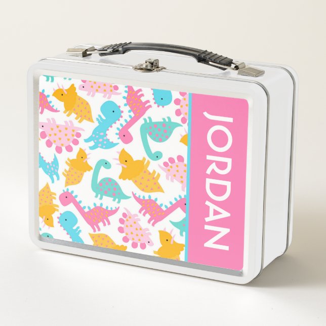 Lunch Box Motif Dinosaur rose et Turquoise (Devant)