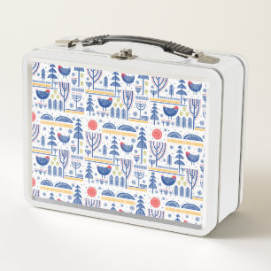 Lunch Box Motif d'oiseau d'hiver d'art populaire