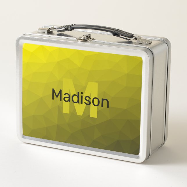 Lunch Box Motif en maille géométrique gris foncé jaune (Devant)