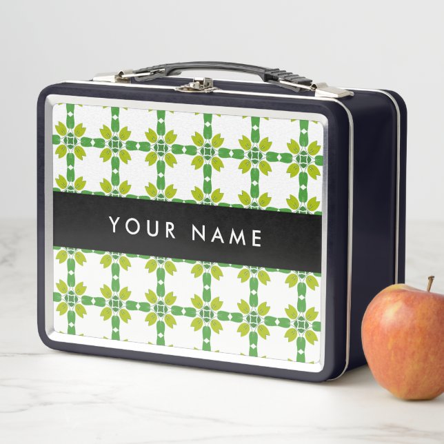 Lunch Box Motif feuille, Feuilles verts, votre nom (En situation)