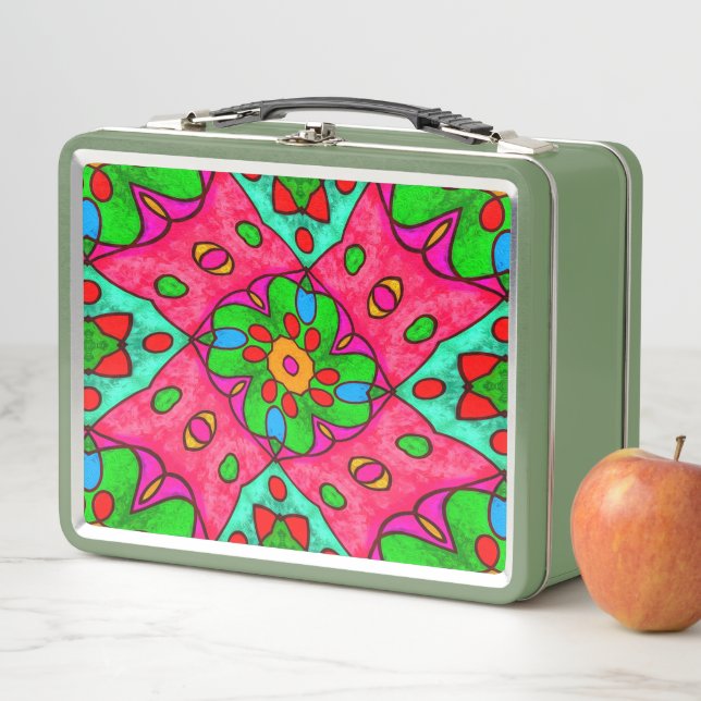 Lunch Box Motif Fleurs Abstraites uniques (En situation)