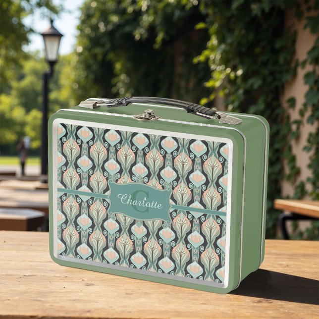 Lunch Box Motif floral à monogramme botanique abstrait vinta (Créateur téléchargé)