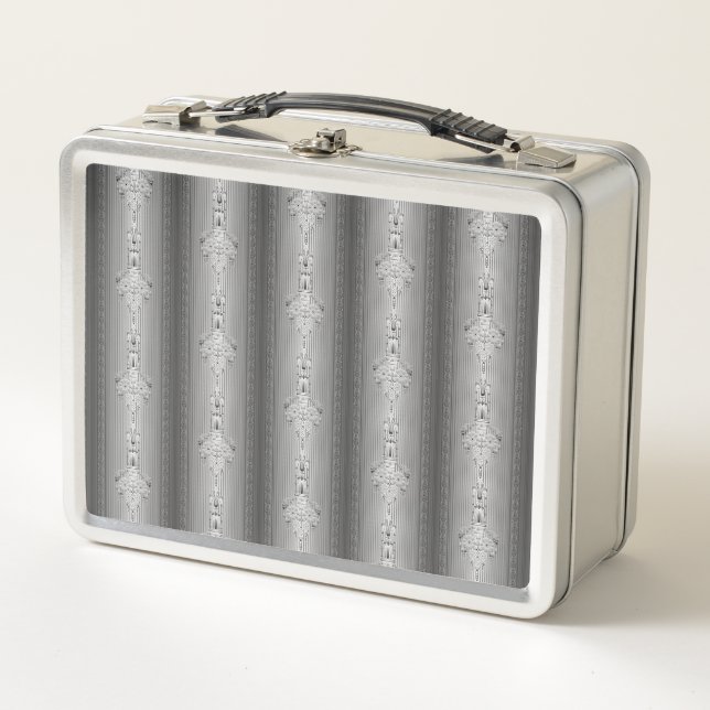 Lunch Box Motif floral baroque avec bordure grise (Devant)