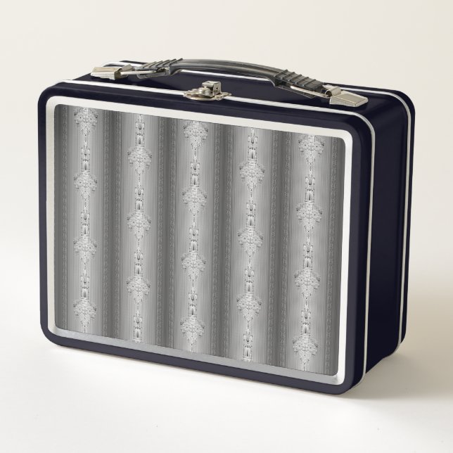 Lunch Box Motif floral baroque avec bordure grise (Devant)
