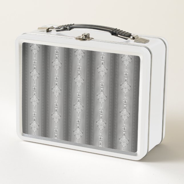 Lunch Box Motif floral baroque avec bordure grise (Devant)