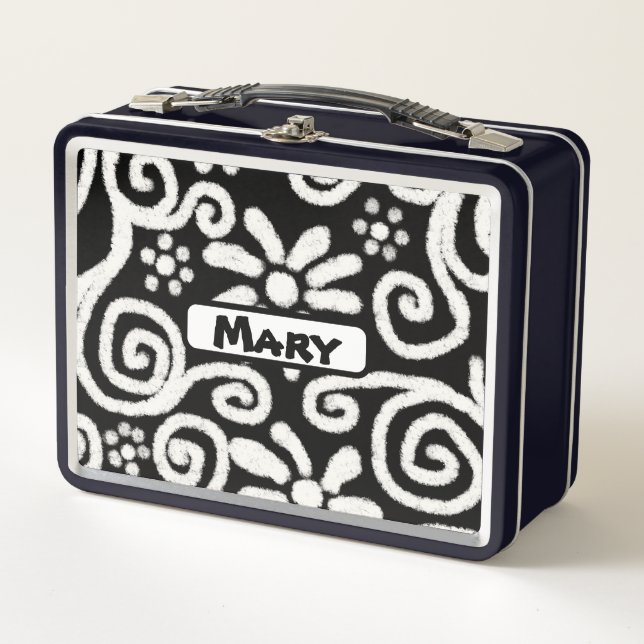 Lunch Box Motif Floral Blanc Noir (Devant)