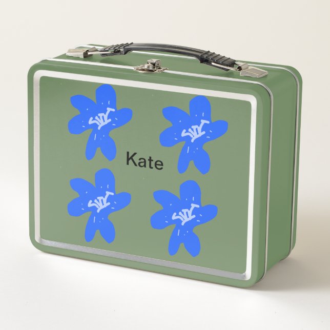 Lunch Box Motif floral bleu aquarelle ajouter nom (Devant)