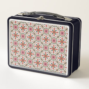Lunch Box Motif floral boho en rouge, rose et sarcelle