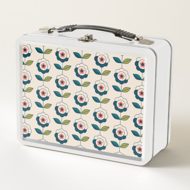 Lunch Box Motif floral de rétro turquoise (Devant)
