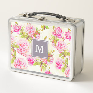 Lunch Box Motif floral personnalisé Vieux Monogramme Rose B