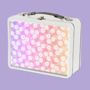 Lunch Box Motif Floral Rétro à Damier Pastel Daisy