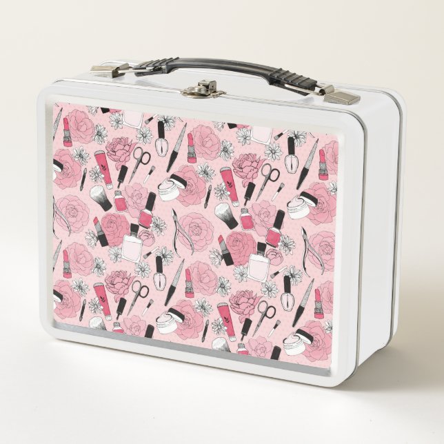 Lunch Box Motif floral rose de produits de beauté (Devant)