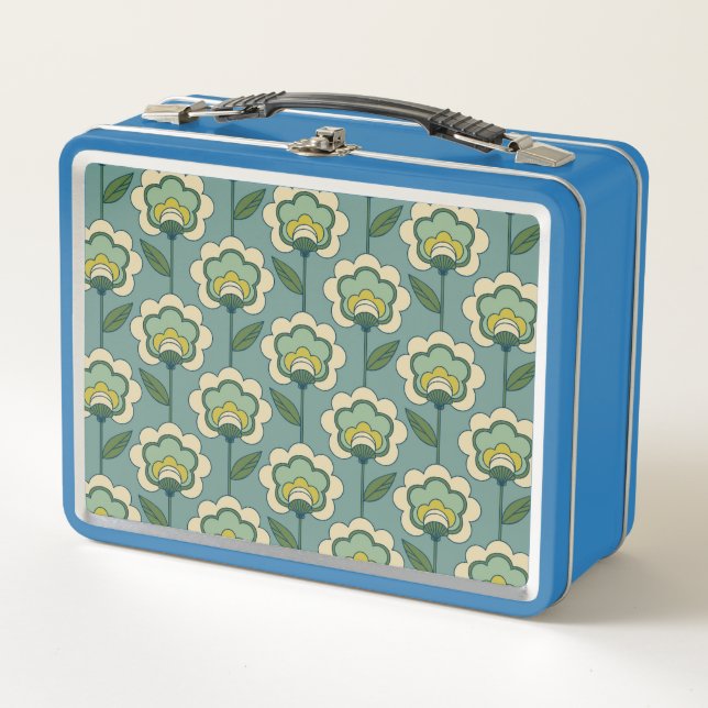 Lunch Box Motif floral turquoise et jaune (Devant)