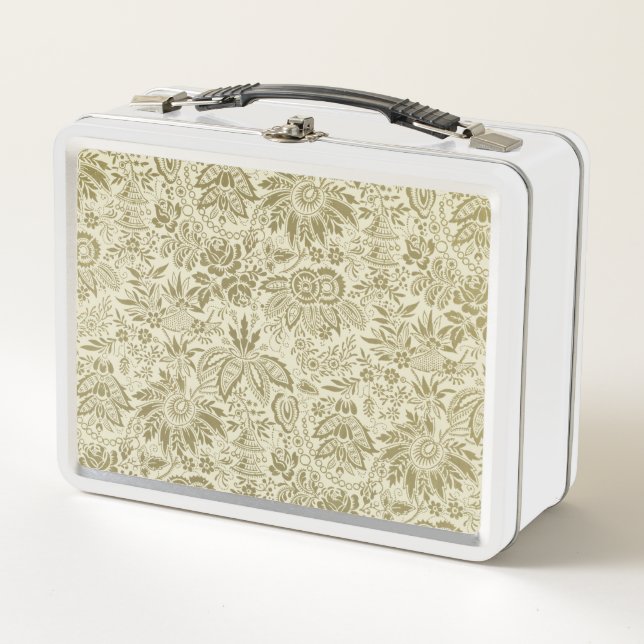 Lunch Box Motif Floral Vert Sage Antique Damas (Devant)
