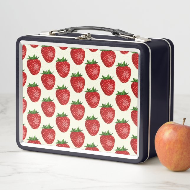 Lunch Box Motif fraises, fraises rouges, fruits, feuilles (En situation)