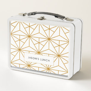 Lunch Box motif géométrique Art déco blanc et or