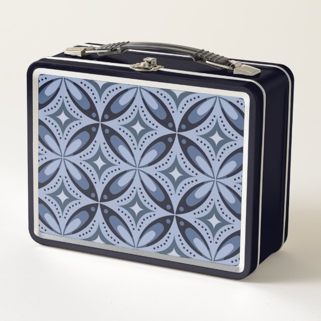 Lunch Box Motif géométrique bleu de style rétro (Devant)