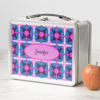 Lunch Box Motif géométrique rétro en rose, violet et bleu |