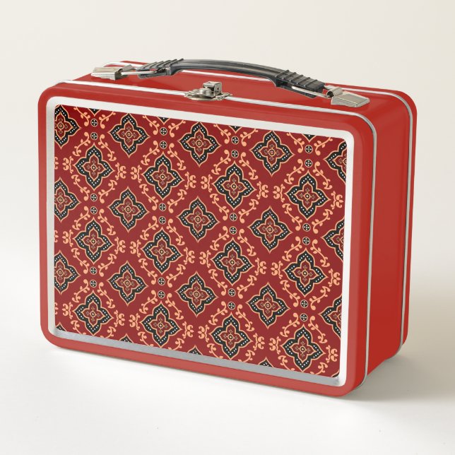 Lunch Box Motif géométrique rouge / Impression indienne (Devant)