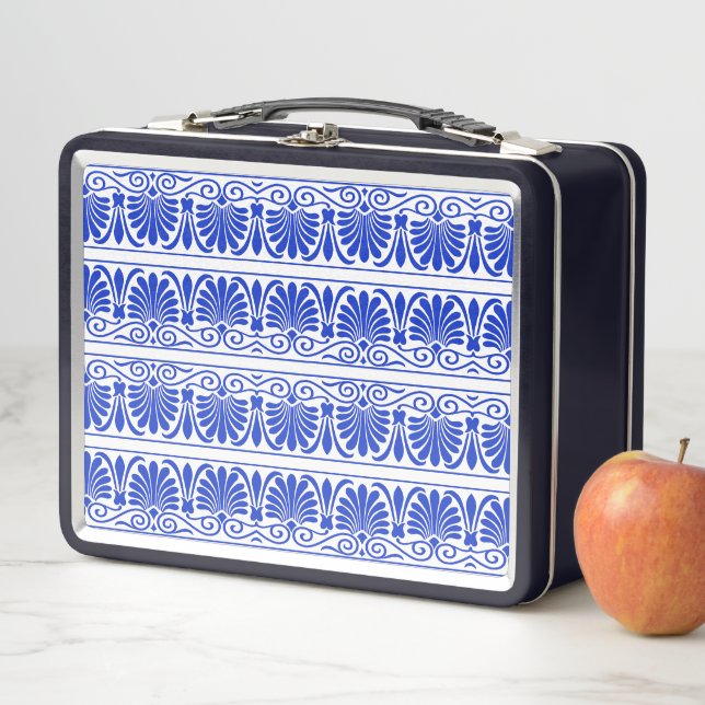Lunch Box Motif grec méditerranéen bleu (En situation)