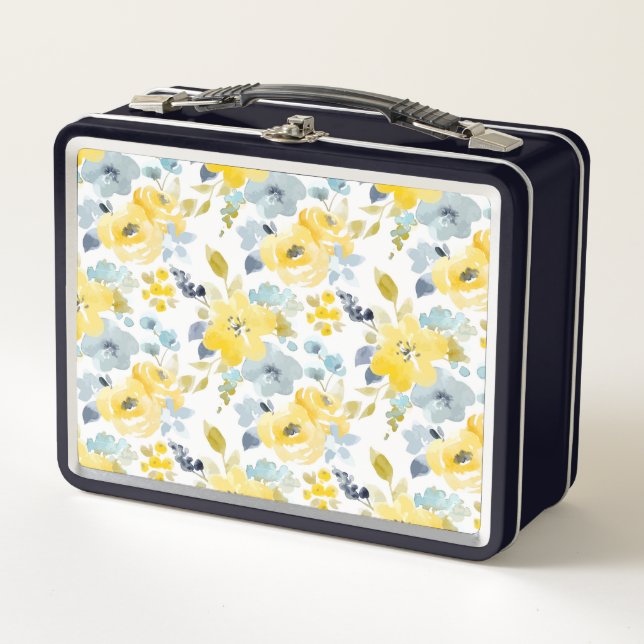 Lunch Box Motif jaune et bleu d'aquarelle (Devant)