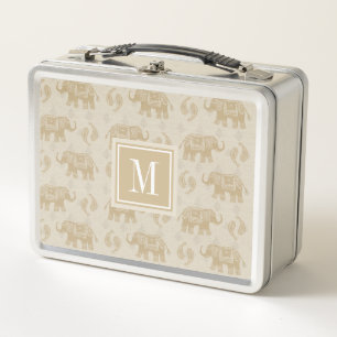 Lunch Box Motif kaki de caravane d'éléphant du monogramme 