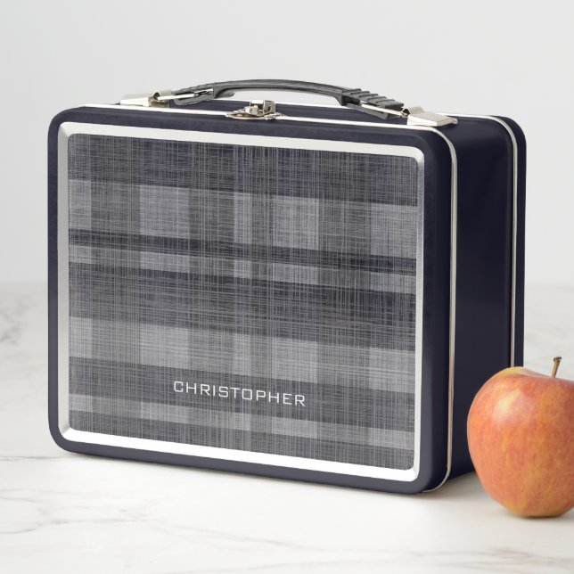 Lunch Box Motif Lin moderne avec nom - gris noir (En situation)
