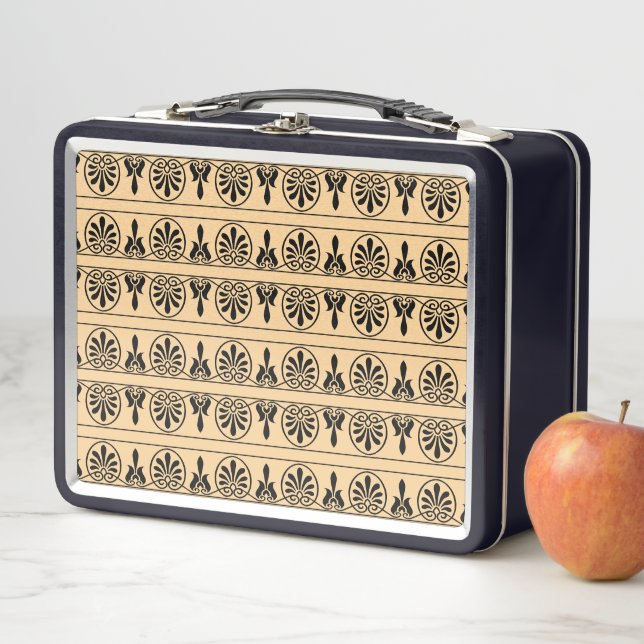 Lunch Box Motif Méditerranéen Arabesque Grec Brun (En situation)