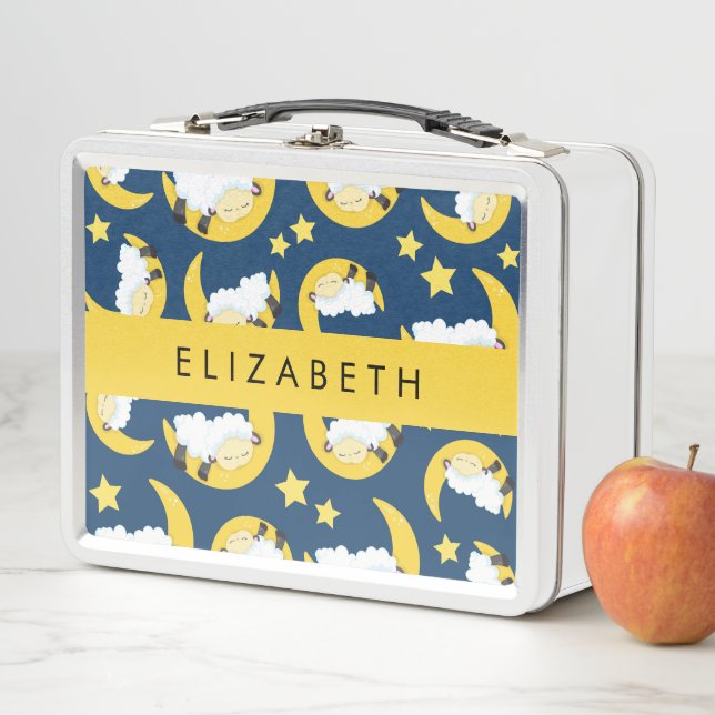 Lunch Box Motif mouton, Mouton dormant, Lune, Votre Nom (En situation)