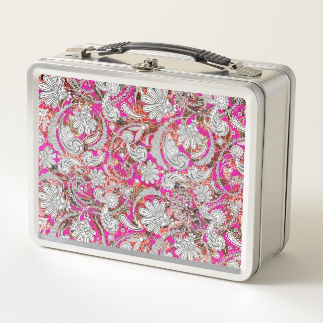 Lunch Box Motif paisley blanc rose (Devant)