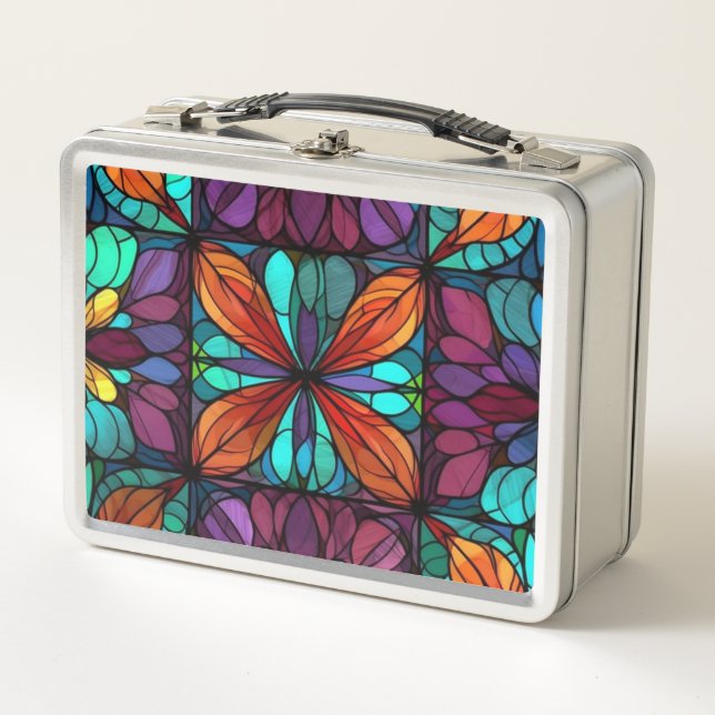 Lunch Box Motif papillon Abstrait en verre tendu (Devant)